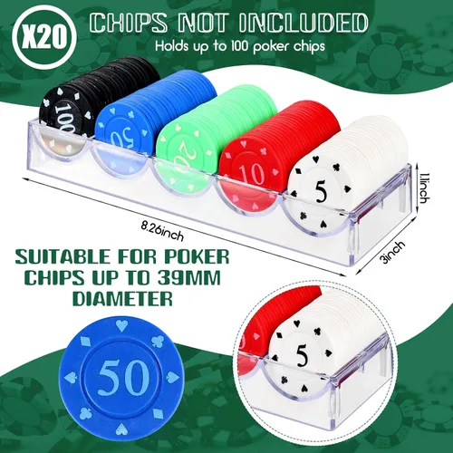 Vista 2 de Yulejo 10/15/20 Pieces Poker Chip Holder Poker Chip Trays Acrylic Rack Chips Holder Accessories for Casino Game, Each Holds 100 Chips