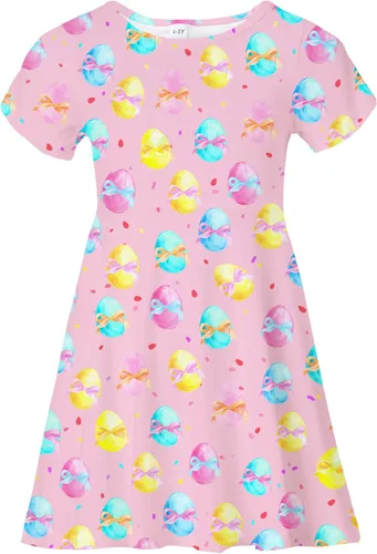 Vista 24 de Vestidos para niñas con estampado lindo, de manga corta, vestidos casuales de verano para niñas de 4 a 10 años