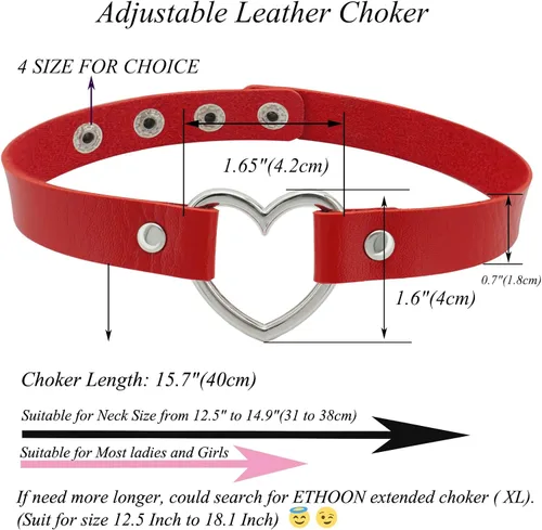 Vista 2 de ETHOON Gargantilla ajustable de piel con corazón, estilo punk, estilo gótico, collar suave con cadena, para mujeres y niñas