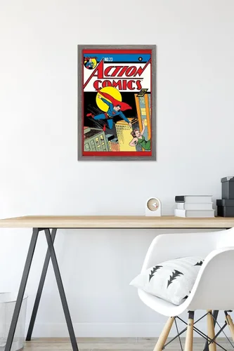 Vista 6 de Trends International DC Comics - Póster de pared de Superman - Action Comics 23, 14.725 x 22.375 pulgadas, versión enmarcada de madera de granero