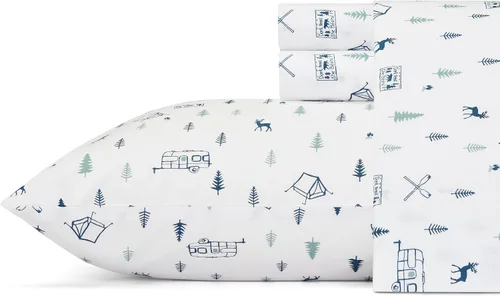 Vista 56 de Eddie Bauer - Juego de sábanas individuales, sábanas de percal de algodón, frescas y frescas, ideales para dormitorio