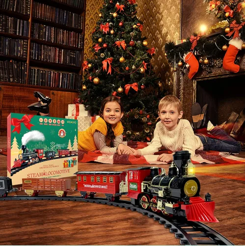 Vista 5 de OCHIDO Conjunto de Trenes - Conjuntos de Trenes de Navidad para Debajo del Árbol, Juguete de Tren Eléctrico de Regalo para Niños y Niñas, con Kits