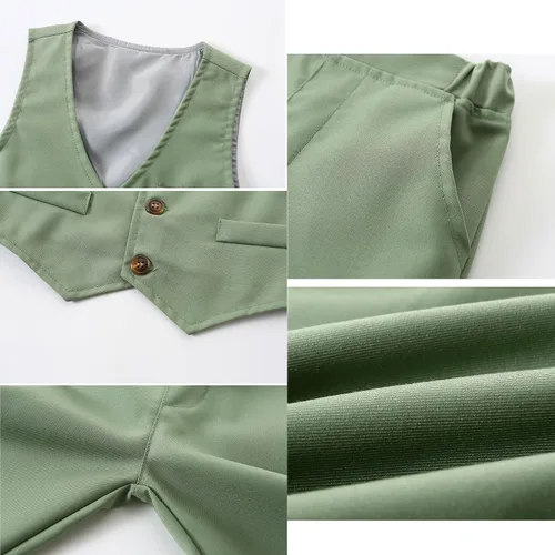 Vista 5 de Kimocat Conjunto de ropa de mezclilla para bebés y niños pequeños con corbata de moño y botones a cuadros