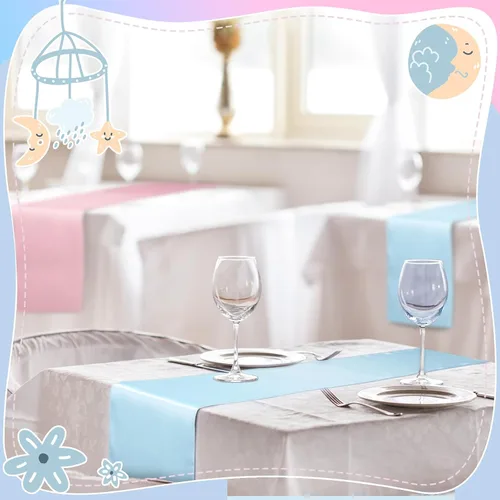 Vista 5 de Jspupifip - 12 caminos de mesa de satén de 11 x 72 pulgadas para baby shower, revelación de género, Año Nuevo, Día de San Valentín, banquete