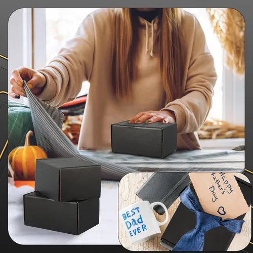 Vista 6 de Ireer Paquete de 50 cajas de envío negras de 6 x 4 x 3 pulgadas, cajas de cartón corrugado pequeñas para pequeñas empresas, joyas, adornos, regalos