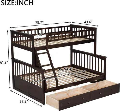 Vista 2 de Merax Litera individual sobre matrimonial con dos cajones de almacenamiento, litera convertible que se puede convertir en dos sofás cama (expresso)