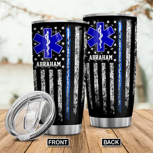 Vista 4 de Wassmin Regalos paramédicos personalizados para hombres, vaso de bandera estadounidense EMT de 20 onzas, 30 onzas, taza de viaje de café, taza