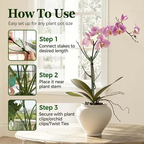 Vista 4 de Paquete de 10 estacas apilables Monstera para plantas, soportes ajustables para plantas pequeñas en macetas de interior, potos, filodendro, hiedra