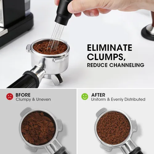Vista 3 de Aieve WDT Tool Espresso, herramienta de distribución, accesorios de expreso, agitador de café de 10 agujas con soporte para barista