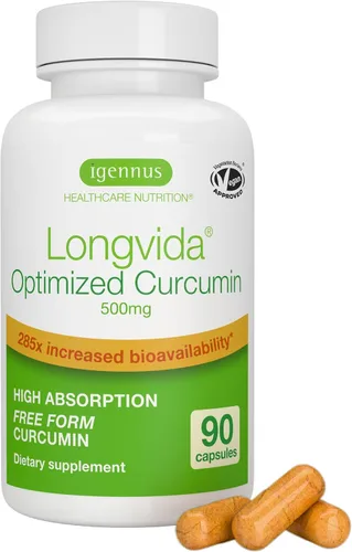 Vista 10 de Longvida - Curcumina optimizada de 500 mg, ultra biodisponible y acción sostenida, vegana, 30 cápsulas