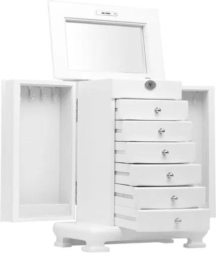 Vista 3 de Rowling Joyero grande de madera aretes collar pulseras organizador de 6 cajones M10 blanco