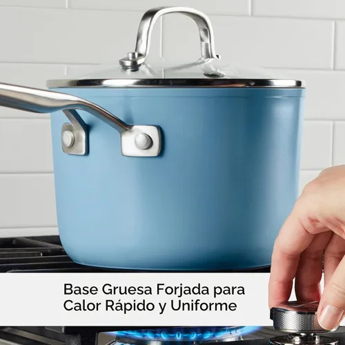 Vista 5 de KitchenAid Sartén antiadherente de cerámica anodizada dura con tapa, 3 cuartos de galón, terciopelo azul Azul terciopelo