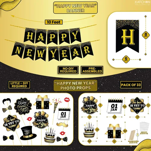 Vista 3 de Feliz Año Nuevo 2026/5 Juego de globos dorados con estrella