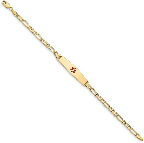 Vista 2 de FB Jewels - Pulsera de identificación de oro amarillo de 14 quilates con forma de diamante suave esmalte rojo