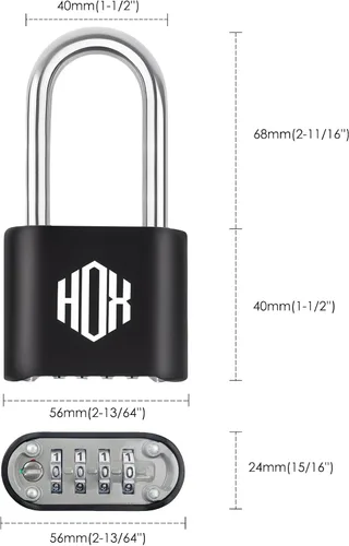 Vista 2 de HOX Cerradura de combinación de 4 dígitos, candado resistente