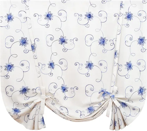 Vista 33 de VOGOL Cortinas de Nivel para Cocina para Ventana, Flores Azules y Enredaderas Bordadas Cortina de 24 Pulgadas de Largo, Cortinas Cortas Tratamiento