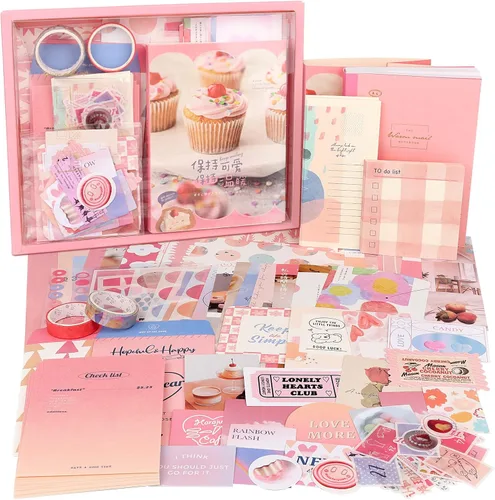 Vista 7 de Draupnir Kit de álbum de recortes estético vintage, kit de diario basura con suministros de diario/álbum de recortes, papelería, cuaderno