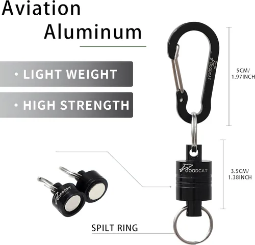 Vista 4 de GOODCAT Strongest Magnetic Fly Fishing Net Release - Retractable Coiled Lanyard with Carabiner, Magnet Keychain Clip Retractor
