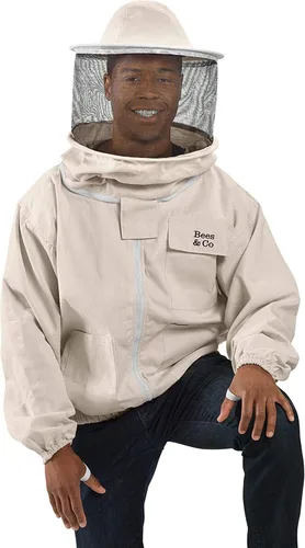 Vista 5 de Bees & Co K73 Chaqueta de apicultor de algodón natural con velo redondo