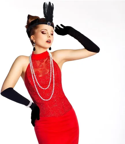 Vista 9 de FEPITO Juego de accesorios Great Gatsby de los años 20 para mujer, diadema con solapa