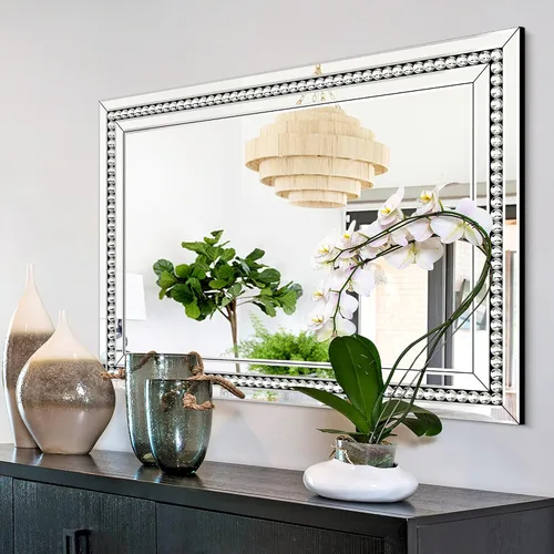Vista 8 de Espejo decorativo de pared con marco de cristal y vidrio, espejo de pared grande de 28 x 40 pulgadas para decoración elegante de sala de estar