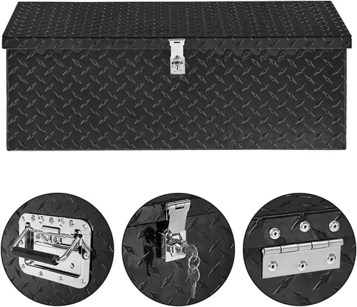 Vista 2 de TUFFIOM - Caja de herramientas de aluminio de 30 pulgadas para cama de camión, caja de herramientas resistente con placa de diamante para remolque