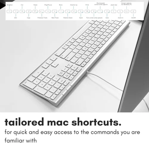 Vista 8 de Macally Teclado de computadora con cable USB ultra delgado, compatible con teclado Apple o Windows, tamaño completo con 20 teclas de teclado Mac