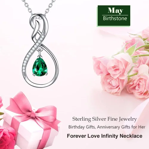 Vista 2 de ELDA & CO. Regalos de cumpleaños, collar infinito de plata de ley 925 con piedras natales de octubre y noviembre, turmalina rosa, citrino, regalos