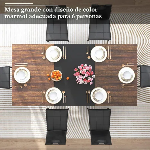 Vista 4 de Mesa de comedor grande de 70 pulgadas para 4, 5, 6 personas, mesa de comedor de cocina de granja con mesa de madera marrón, mesas de comedor