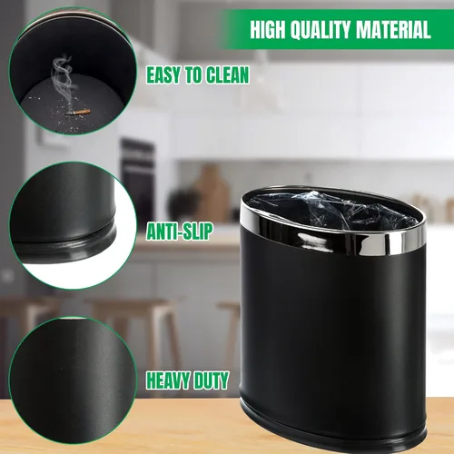 Vista 5 de Cubo de basura de metal 'Invisi-Overlap', papelera de oficina pequeña con parte superior abierta, forma ovalada (negro)
