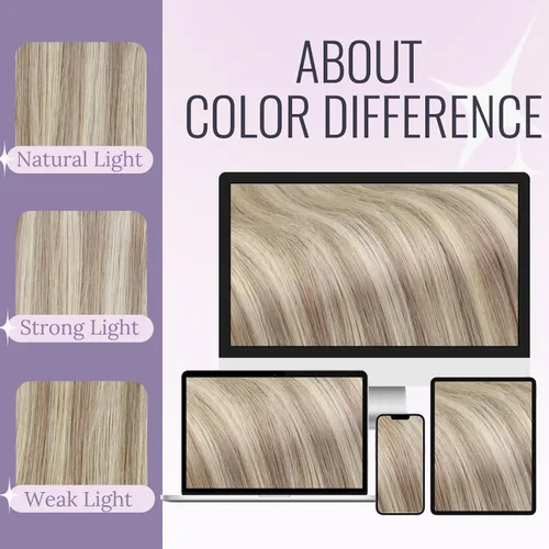 Vista 7 de Fshine - Extensiones de cabello con hilo invisible de 12 pulgadas, color rubio ceniza con reflejos de rubio decolorado, pieza de cabello humano real