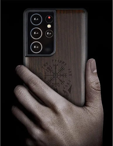 Vista 2 de Carveit Funda de madera para Galaxy S21 Ultra [madera real dura y TPU suave] Funda protectora a prueba de golpes, funda de madera única y elegante