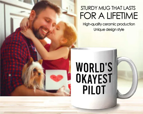 Vista 3 de Bubble Hugs Taza de café piloto - World'S Okayest Pilot - Avión Vuelos Tripulación Capitán Mayordomo Azafata Avión Aeropuerto Ocupación