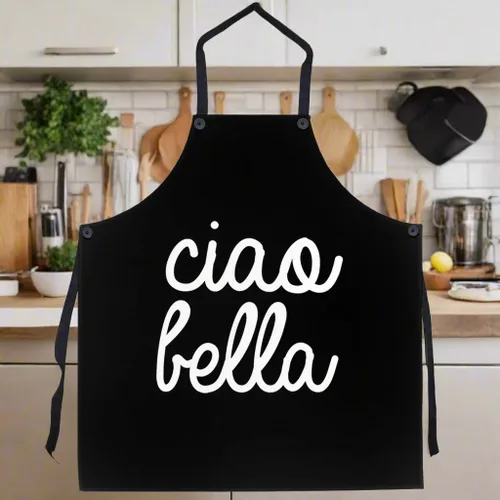 Vista 5 de P.S. I Love Italy Ciao Bella - Delantal negro con temática italiana, delantales con pechera para hombres y mujeres