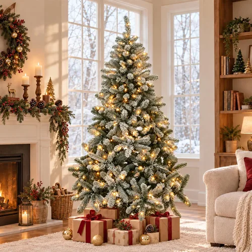 Vista 8 de Árbol de Navidad artificial flocado preiluminado de 7.5 pies