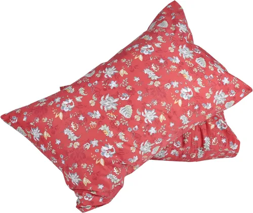 Vista 2 de Funda de almohada de tamaño Queen con estampado floral rojo para mujer, fundas de almohada refrescantes 100% algodón, paquete de 2 unidades con 4