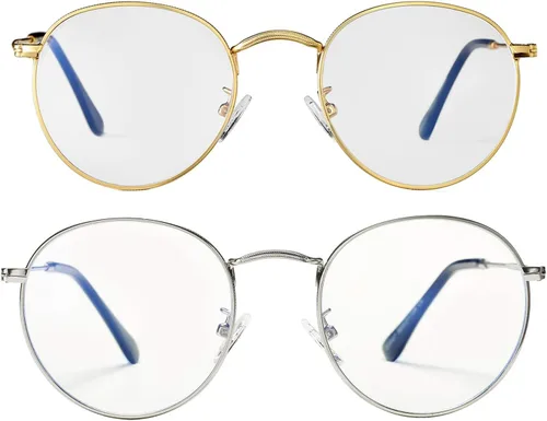 Vista 21 de HJSTES - Gafas redondas con filtro de luz azul para hombres y mujeres, estilo retro, con lente transparente y marco metálico