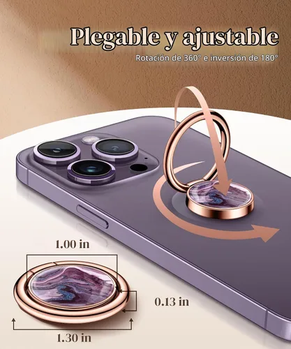 Vista 5 de GVIEWIN - Soporte de anillo para teléfono celular de mármol, agarre de metal con rotación de 360° Compatible con iPhone 17/16/15/14/Pro/Plus
