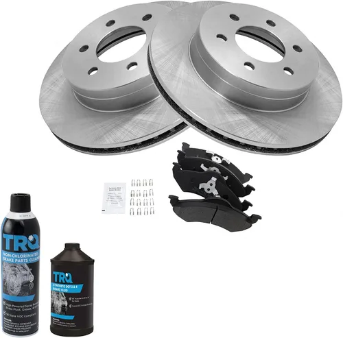 Vista 2 de TRQ Kit de pastillas de freno delantero y rotor, kit químico de freno, pastillas de freno, rotor de freno semimetálico, compatible con Dodge Dakota