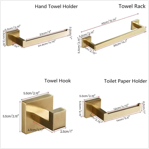 Vista 7 de Juego de accesorios de baño negro de 4 piezas, barra de toalla/soporte de papel higiénico/soporte para toallas de mano/gancho de toalla, montado