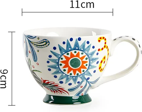 Vista 2 de CHOOLD Elegante taza de café grande de cerámica pintada a mano con patrón floral para té y leche, taza de cereales para cocina, cena, 15 onzas