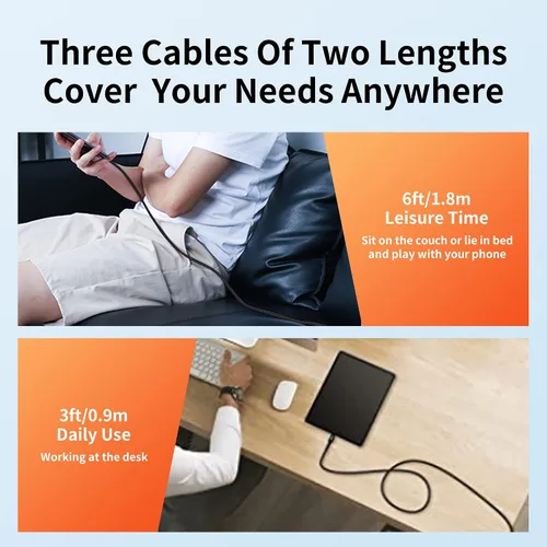 Vista 3 de Paquete de 3 cables USB-C (3 pies/6 pies/6 pies), cable de carga rápida USB A a USB-C, trenzado de nailon, compatible con 17/16/15 Pro Max, Galaxy