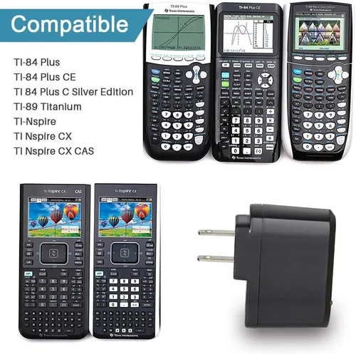 Vista 2 de Cargador de energía y cable de datos para calculadoras Texas Instruments, cable de carga de 5 pies para calculadoras gráficas TI-84 Plus CE, Plus C