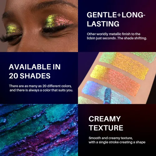 Vista 4 de CHARMACY Sombra de ojos líquida duocroma, aspecto metálico, juego de sombras de ojos con purpurina de larga duración, pigmentos metálicos, secado