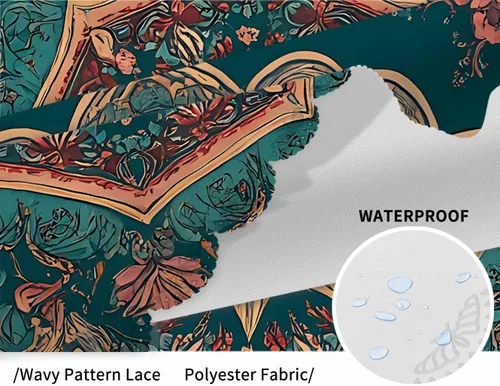 Vista 4 de IBILIU Mantel redondo de mandala floral retro, bohemio, estilo indio, patrón étnico de damasco, resistente al agua, de poliéster, mantel decorativo