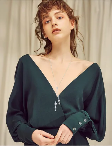 Vista 5 de YinShan Collar delicado de cadena larga de estilo simple de plata de ley 925 con dije de estrella de perlas ajustable en forma de Y para mujer