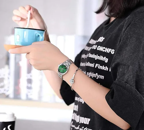 Vista 4 de MASTOP Reloj de pulsera de acero inoxidable plateado clásico para mujer