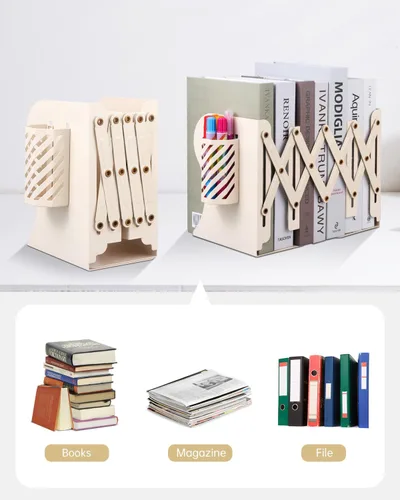 Vista 5 de Honagu Sujetalibros ajustables, extremos de metal para estantes pesados, organizador de archivos de revistas de escritorio para el hogar, oficina