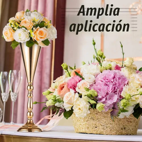 Vista 6 de Potchen - Jarrón dorado con trompeta de flores, 6 piezas, pieza central de mesa, L