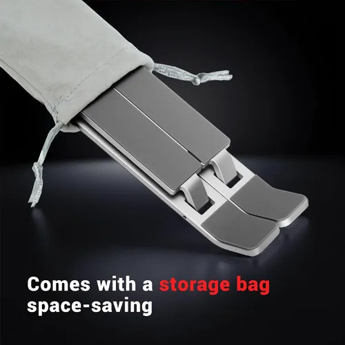 Vista 2 de Soporte para computadora portátil para escritorio, elevador ergonómico ajustable de 6 ángulos, portátil de aluminio plegable, soporte de computadora